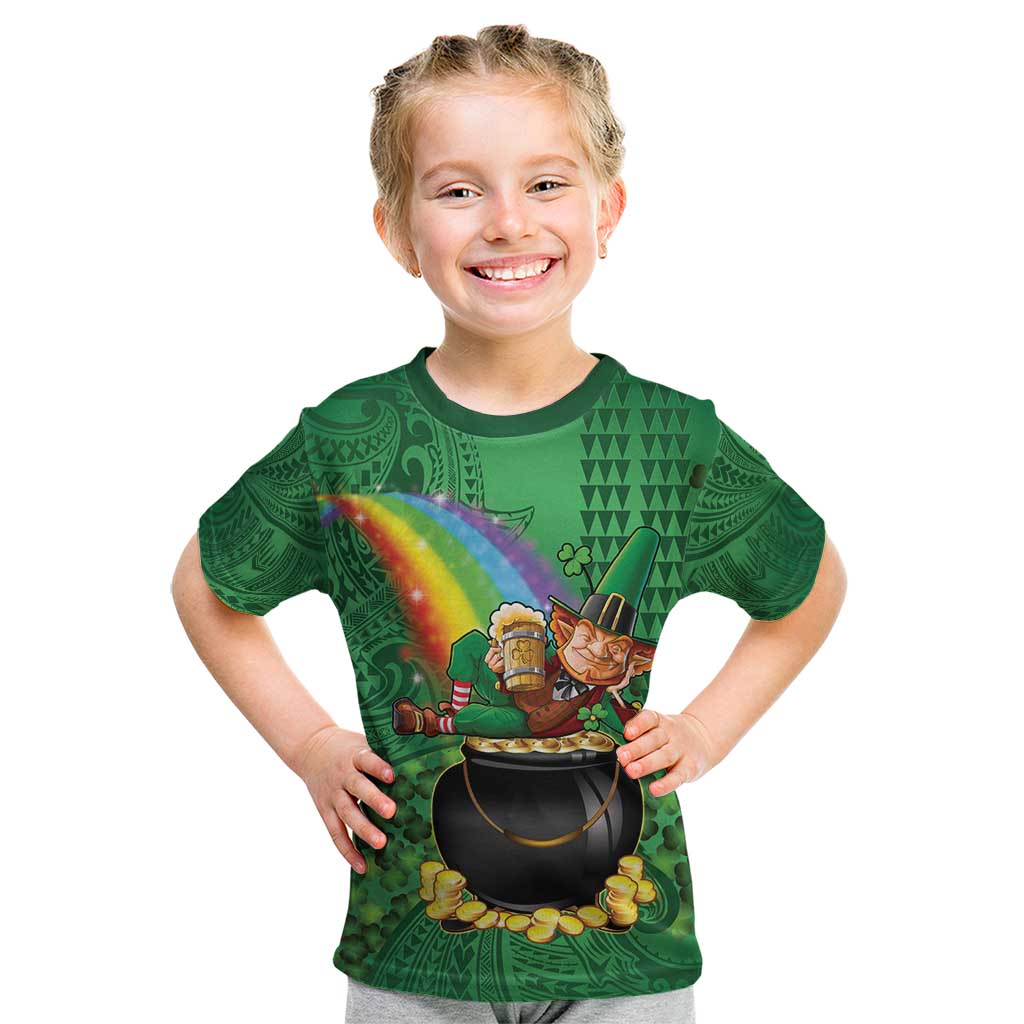 Hawaii Saint Patrick's Day Kid T Shirt Funny Leprechaun With Pot Of Gold - Polynesian Tattoo LT14 Green - Polynesian Pride