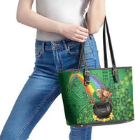 Hawaii Saint Patrick's Day Leather Tote Bag Funny Leprechaun With Pot Of Gold - Polynesian Tattoo LT14 - Polynesian Pride