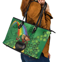 Hawaii Saint Patrick's Day Leather Tote Bag Funny Leprechaun With Pot Of Gold - Polynesian Tattoo LT14 - Polynesian Pride