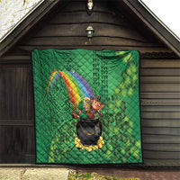 Hawaii Saint Patrick's Day Quilt Funny Leprechaun With Pot Of Gold - Polynesian Tattoo