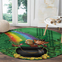 Hawaii Saint Patrick's Day Round Carpet Funny Leprechaun With Pot Of Gold - Polynesian Tattoo