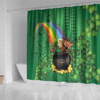 Hawaii Saint Patrick's Day Shower Curtain Funny Leprechaun With Pot Of Gold - Polynesian Tattoo