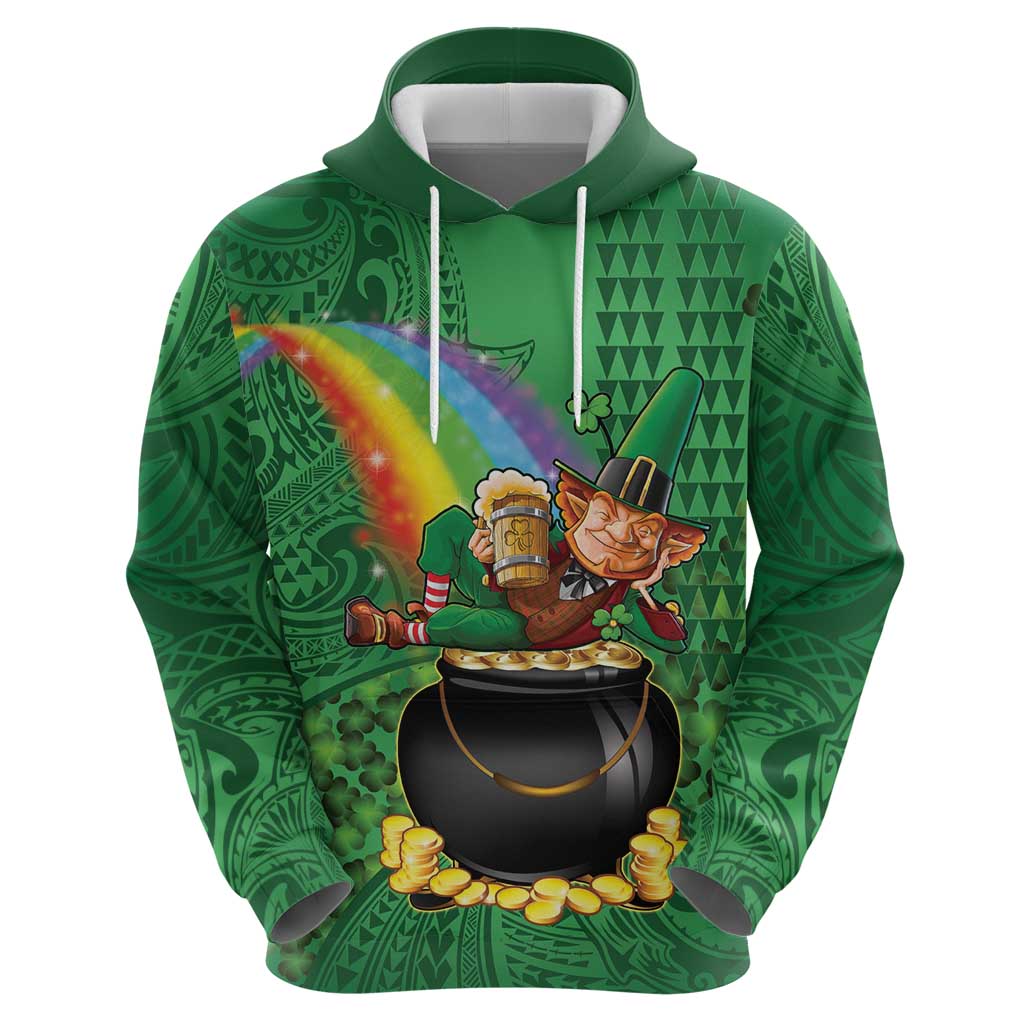 Hawaii Saint Patrick's Day Zip Hoodie Funny Leprechaun With Pot Of Gold - Polynesian Tattoo
