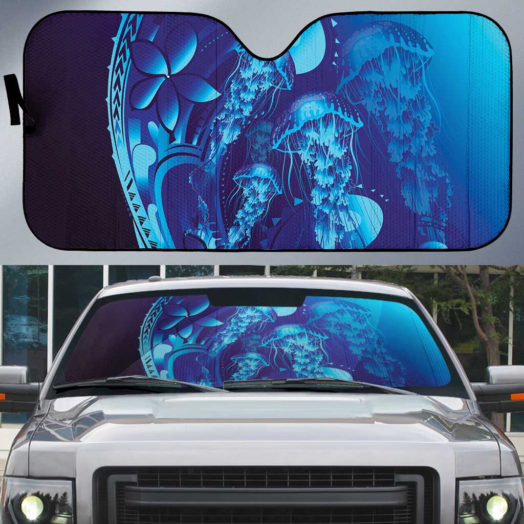 Purple Paradise Polynesia Jellyfish Auto Sun Shade Plumeria Polynesian Tattoo Glowing Vibes