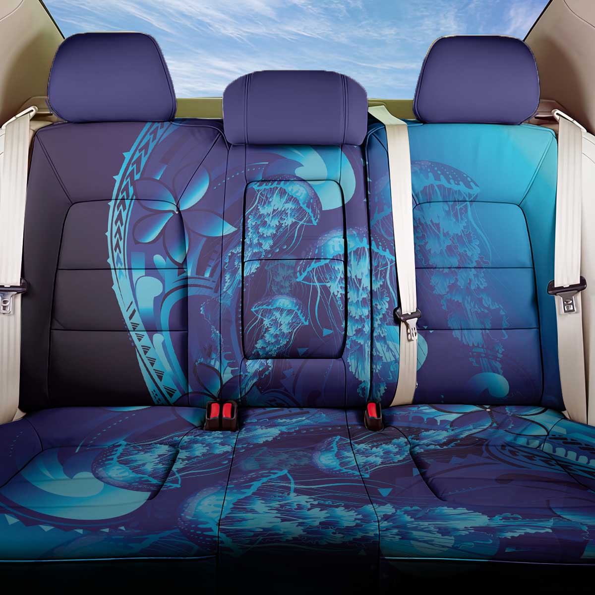 Purple Paradise Polynesia Jellyfish Back Car Seat Cover Plumeria Polynesian Tattoo Glowing Vibes