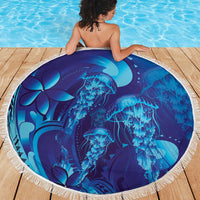 Purple Paradise Polynesia Jellyfish Beach Blanket Plumeria Polynesian Tattoo Glowing Vibes