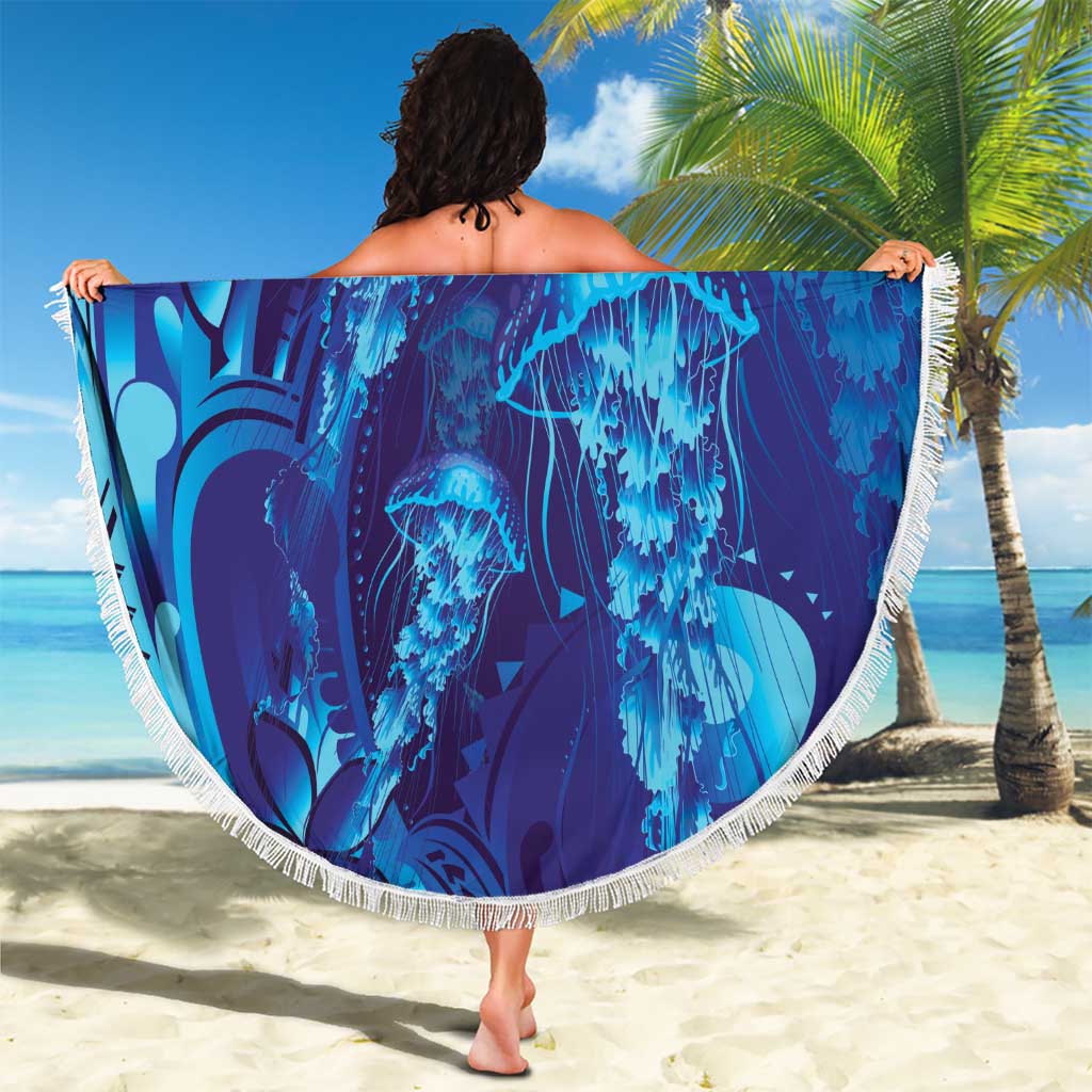 Purple Paradise Polynesia Jellyfish Beach Blanket Plumeria Polynesian Tattoo Glowing Vibes