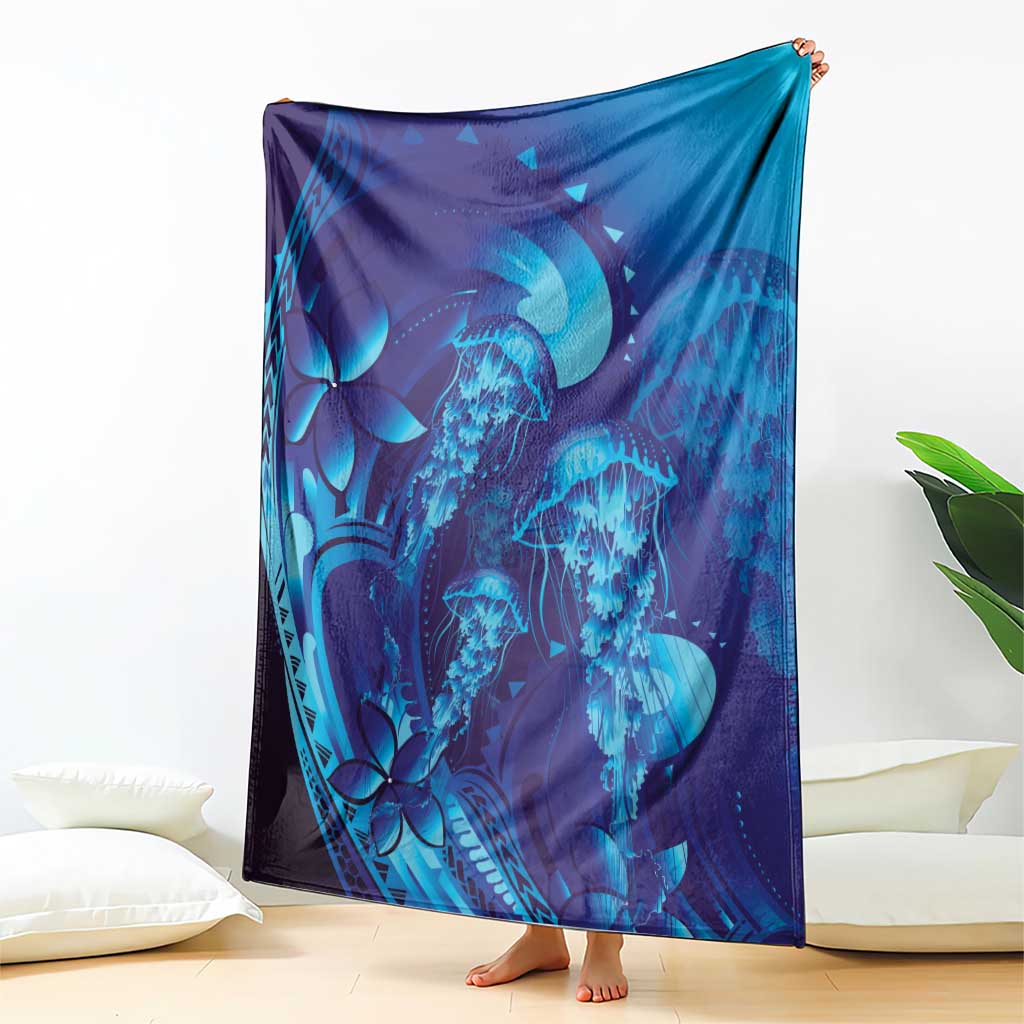 Purple Paradise Polynesia Jellyfish Blanket Plumeria Polynesian Tattoo Glowing Vibes