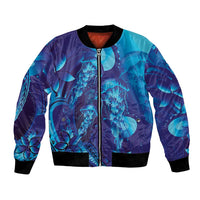 Purple Paradise Polynesia Jellyfish Bomber Jacket Plumeria Polynesian Tattoo Glowing Vibes