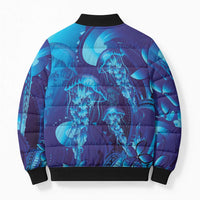 Purple Paradise Polynesia Jellyfish Bomber Puffer Jacket Plumeria Polynesian Tattoo Glowing Vibes