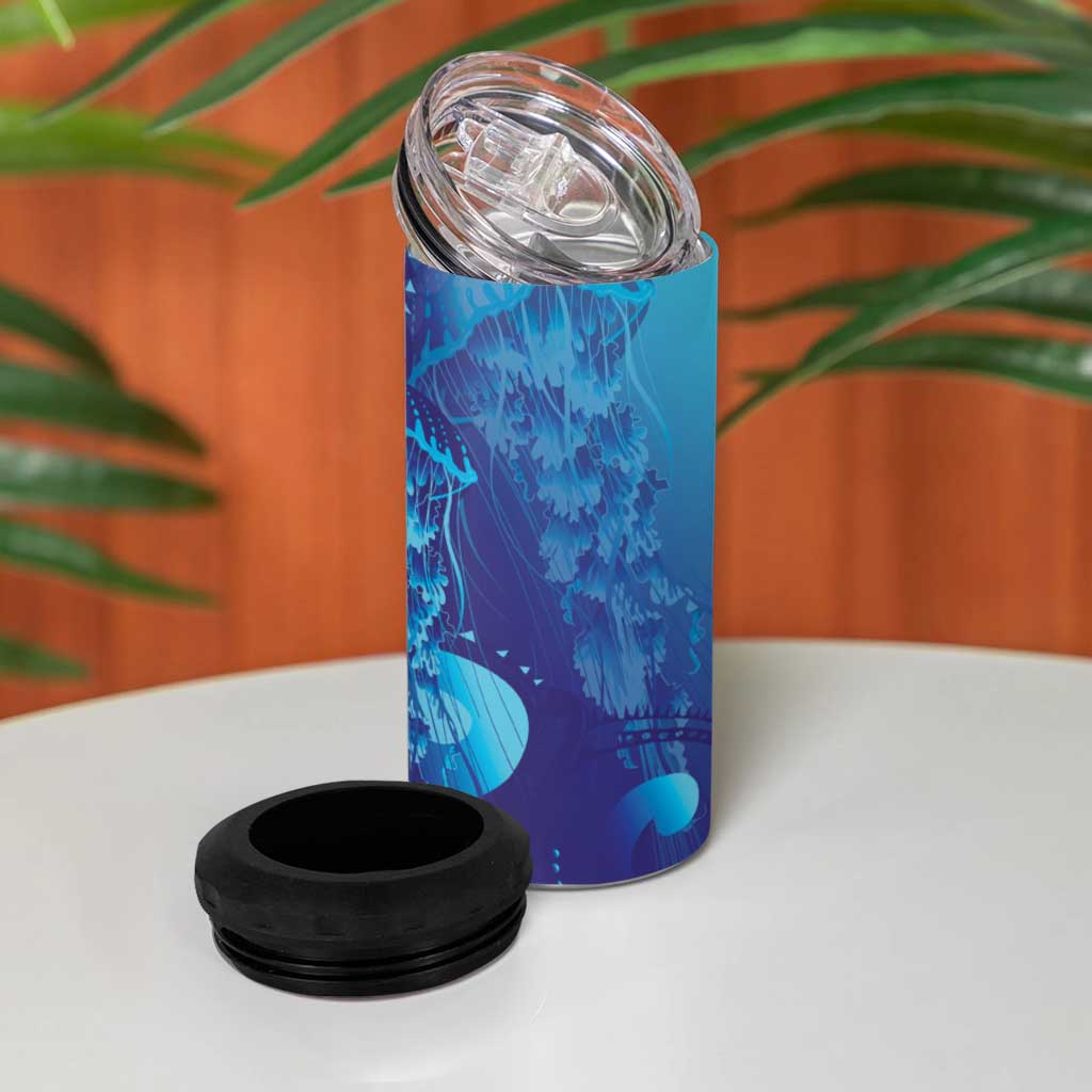 Purple Paradise Polynesia Jellyfish 4 in 1 Can Cooler Tumbler Plumeria Polynesian Tattoo Glowing Vibes LT14 - Polynesian Pride
