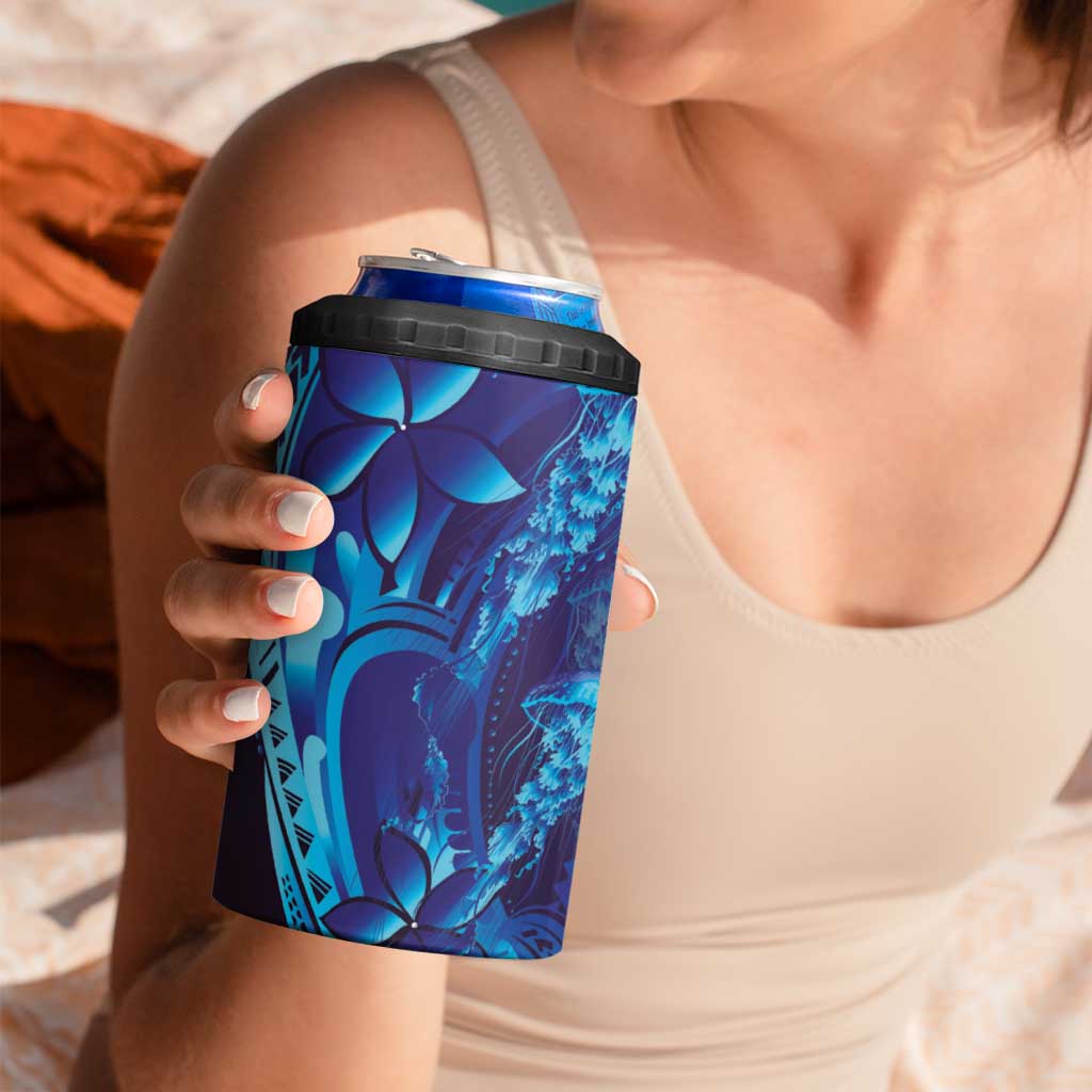 Purple Paradise Polynesia Jellyfish 4 in 1 Can Cooler Tumbler Plumeria Polynesian Tattoo Glowing Vibes LT14 - Polynesian Pride