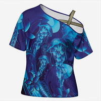 Purple Paradise Polynesia Jellyfish Cross Shoulder Shirt Plumeria Polynesian Tattoo Glowing Vibes