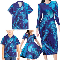 Purple Paradise Polynesia Jellyfish Family Matching Long Sleeve Bodycon Dress and Hawaiian Shirt Plumeria Polynesian Tattoo Glowing Vibes LT14 - Polynesian Pride