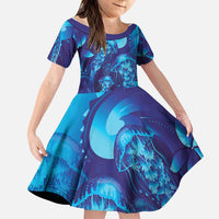 Purple Paradise Polynesia Jellyfish Family Matching Mermaid Dress and Hawaiian Shirt Plumeria Polynesian Tattoo Glowing Vibes LT14 Daughter's Dress Purple - Polynesian Pride