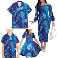 Purple Paradise Polynesia Jellyfish Family Matching Off The Shoulder Long Sleeve Dress and Hawaiian Shirt Plumeria Polynesian Tattoo Glowing Vibes LT14 - Polynesian Pride