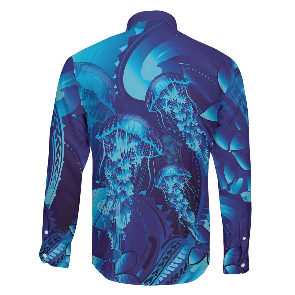 Purple Paradise Polynesia Jellyfish Family Matching Off The Shoulder Long Sleeve Dress and Hawaiian Shirt Plumeria Polynesian Tattoo Glowing Vibes LT14 - Polynesian Pride