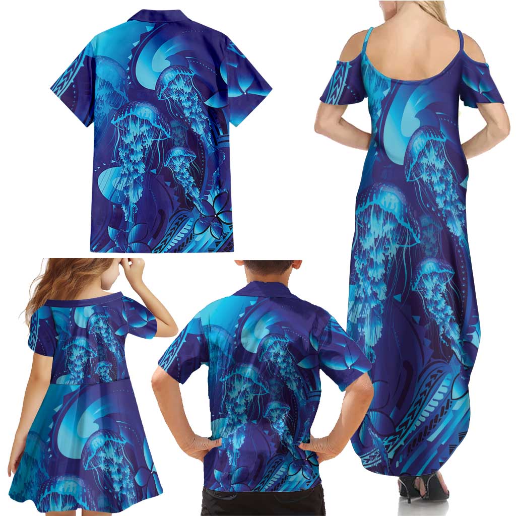 Purple Paradise Polynesia Jellyfish Family Matching Summer Maxi Dress and Hawaiian Shirt Plumeria Polynesian Tattoo Glowing Vibes LT14 - Polynesian Pride