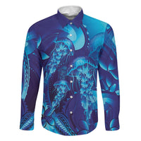 Purple Paradise Polynesia Jellyfish Family Matching Summer Maxi Dress and Hawaiian Shirt Plumeria Polynesian Tattoo Glowing Vibes LT14 Dad's Shirt - Long Sleeve Purple - Polynesian Pride