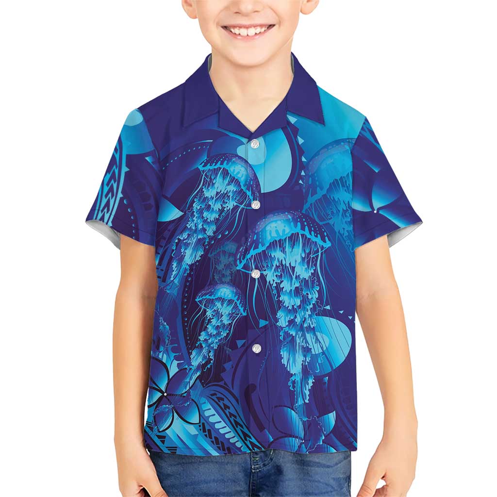 Purple Paradise Polynesia Jellyfish Family Matching Tank Maxi Dress and Hawaiian Shirt Plumeria Polynesian Tattoo Glowing Vibes LT14 Son's Shirt Purple - Polynesian Pride