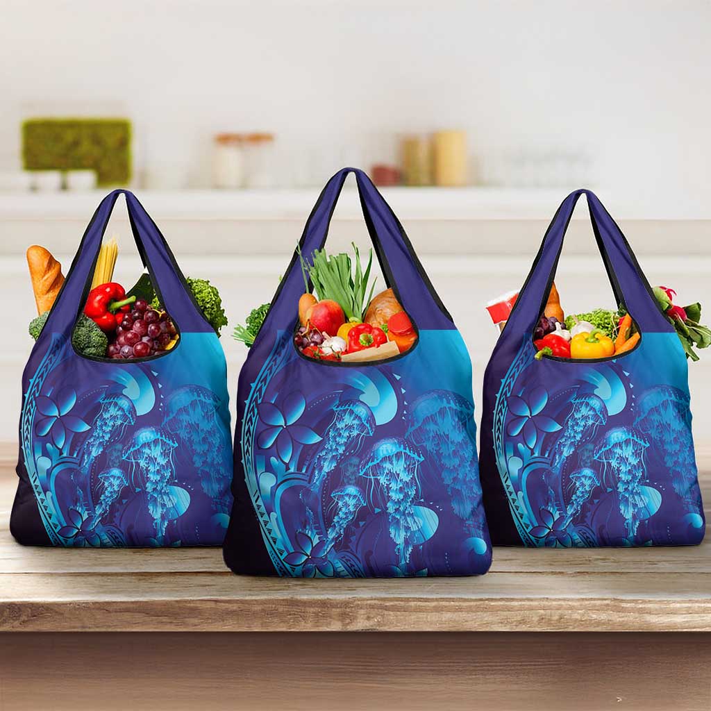 Purple Paradise Polynesia Jellyfish Grocery Bag Plumeria Polynesian Tattoo Glowing Vibes LT14 3-pack One Size Purple - Polynesian Pride