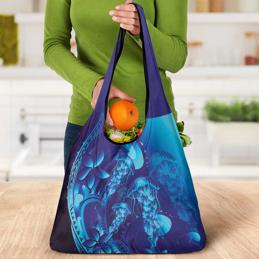 Purple Paradise Polynesia Jellyfish Grocery Bag Plumeria Polynesian Tattoo Glowing Vibes LT14 - Polynesian Pride