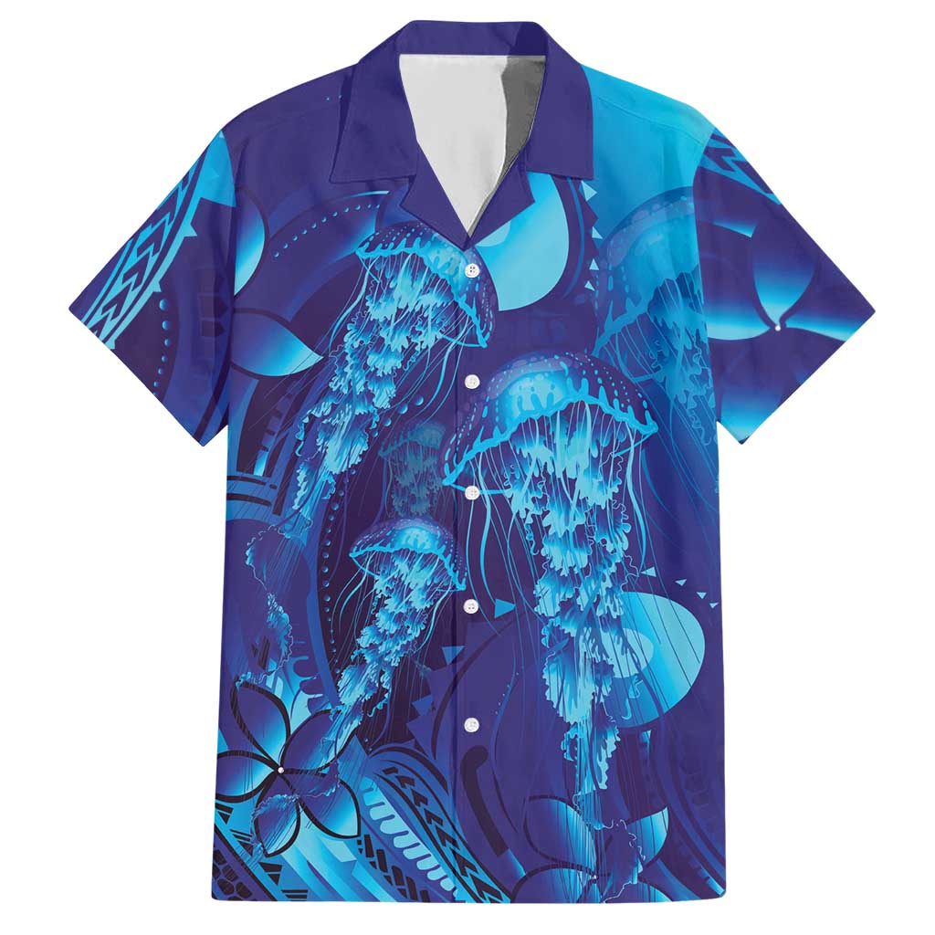 Purple Paradise Polynesia Jellyfish Hawaiian Shirt Plumeria Polynesian Tattoo Glowing Vibes