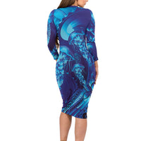 Purple Paradise Polynesia Jellyfish Long Sleeve Bodycon Dress Plumeria Polynesian Tattoo Glowing Vibes LT14 - Polynesian Pride