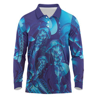 Purple Paradise Polynesia Jellyfish Long Sleeve Polo Shirt Plumeria Polynesian Tattoo Glowing Vibes LT14 Purple - Polynesian Pride