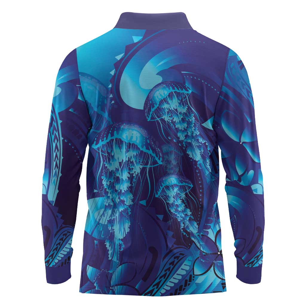 Purple Paradise Polynesia Jellyfish Long Sleeve Polo Shirt Plumeria Polynesian Tattoo Glowing Vibes LT14 - Polynesian Pride