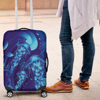 Purple Paradise Polynesia Jellyfish Luggage Cover Plumeria Polynesian Tattoo Glowing Vibes