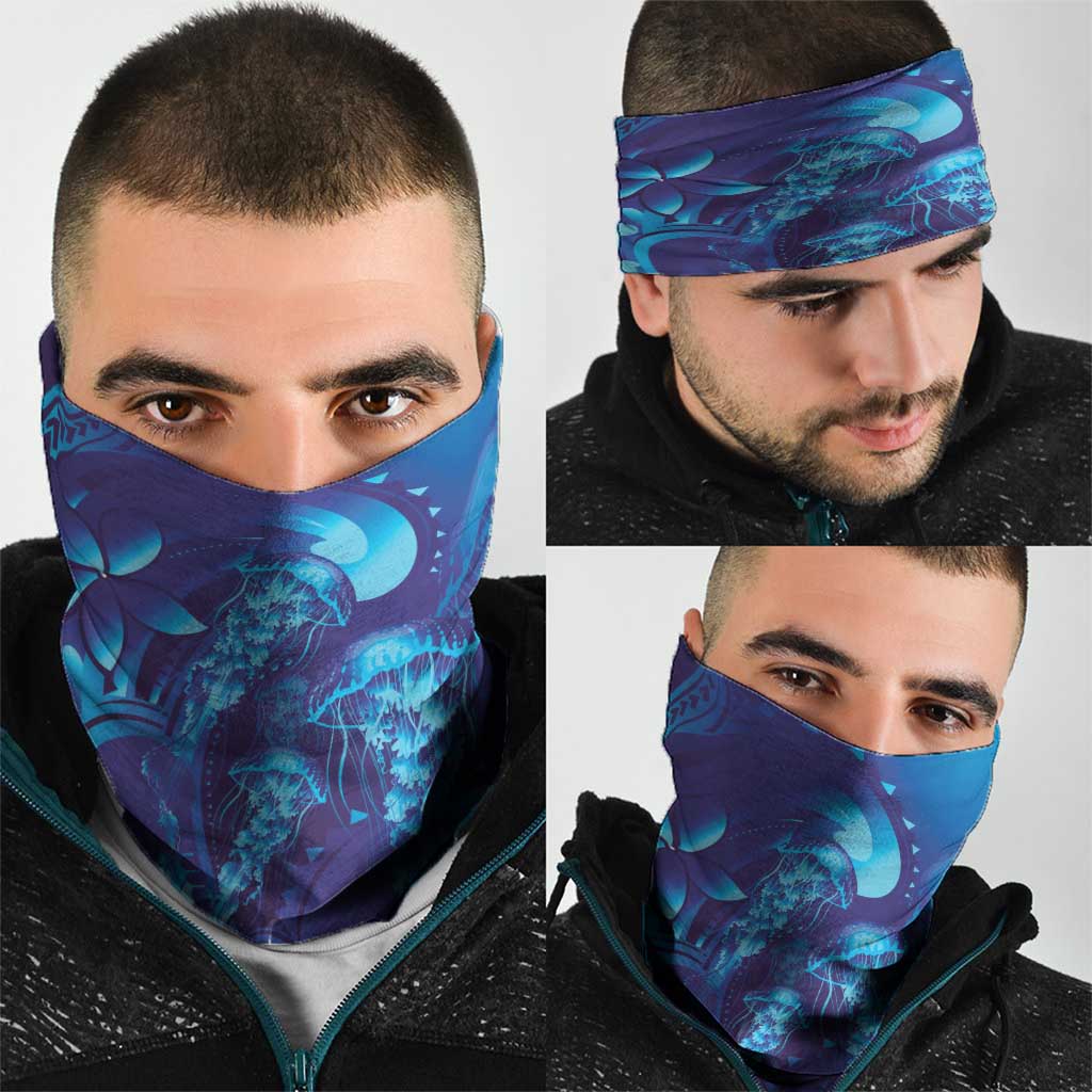Purple Paradise Polynesia Jellyfish Neck Gaiter Plumeria Polynesian Tattoo Glowing Vibes