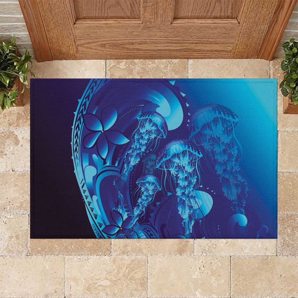 Purple Paradise Polynesia Jellyfish Rubber Doormat Plumeria Polynesian Tattoo Glowing Vibes LT14 Purple - Polynesian Pride