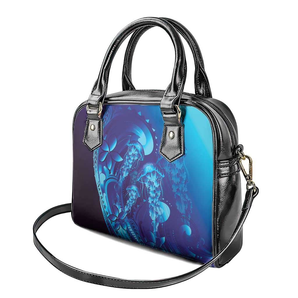 Purple Paradise Polynesia Jellyfish Shoulder Handbag Plumeria Polynesian Tattoo Glowing Vibes