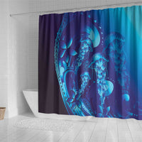 Purple Paradise Polynesia Jellyfish Shower Curtain Plumeria Polynesian Tattoo Glowing Vibes
