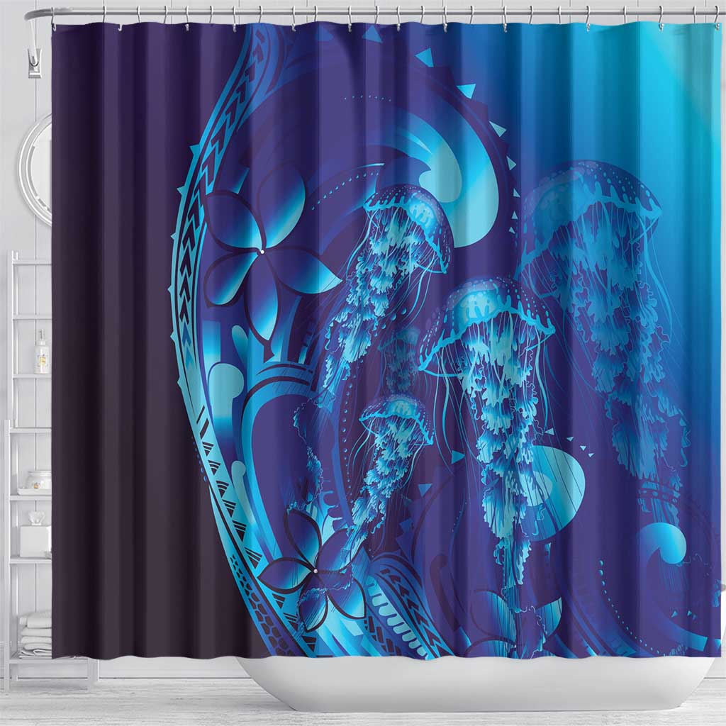 Purple Paradise Polynesia Jellyfish Shower Curtain Plumeria Polynesian Tattoo Glowing Vibes