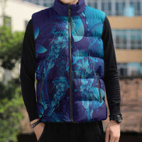 Purple Paradise Polynesia Jellyfish Sleeveless Puffer Jacket Plumeria Polynesian Tattoo Glowing Vibes