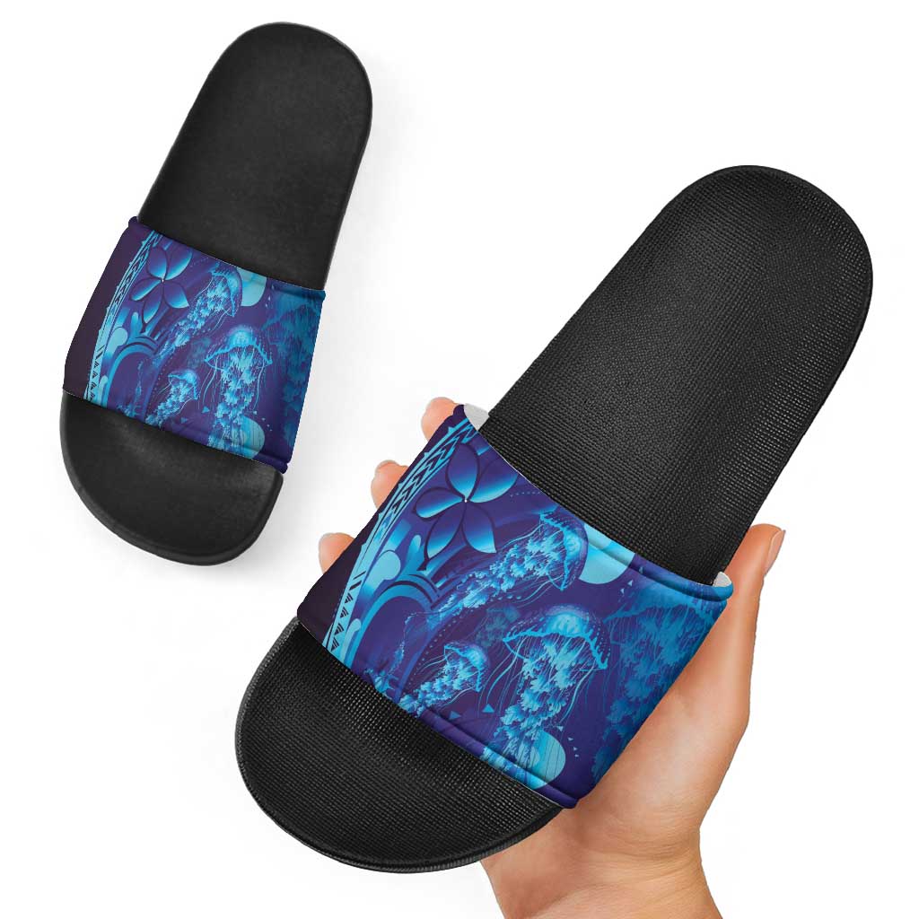 Purple Paradise Polynesia Jellyfish Slide Sandals Plumeria Polynesian Tattoo Glowing Vibes LT14 - Polynesian Pride