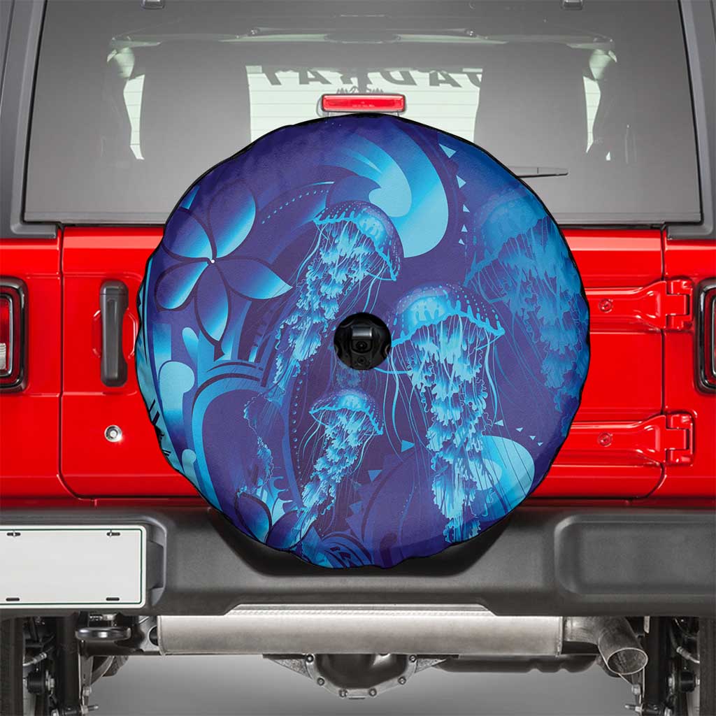 Purple Paradise Polynesia Jellyfish Spare Tire Cover Plumeria Polynesian Tattoo Glowing Vibes