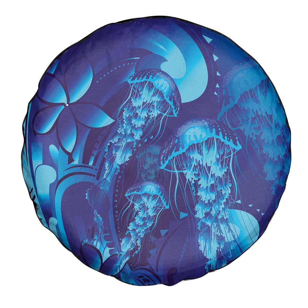 Purple Paradise Polynesia Jellyfish Spare Tire Cover Plumeria Polynesian Tattoo Glowing Vibes
