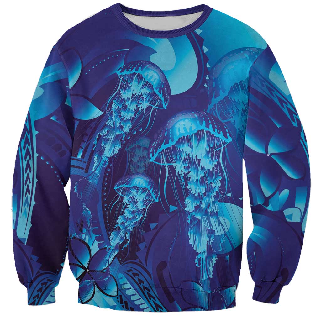 Purple Paradise Polynesia Jellyfish Sweatshirt Plumeria Polynesian Tattoo Glowing Vibes