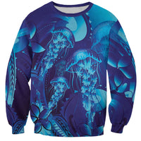 Purple Paradise Polynesia Jellyfish Sweatshirt Plumeria Polynesian Tattoo Glowing Vibes