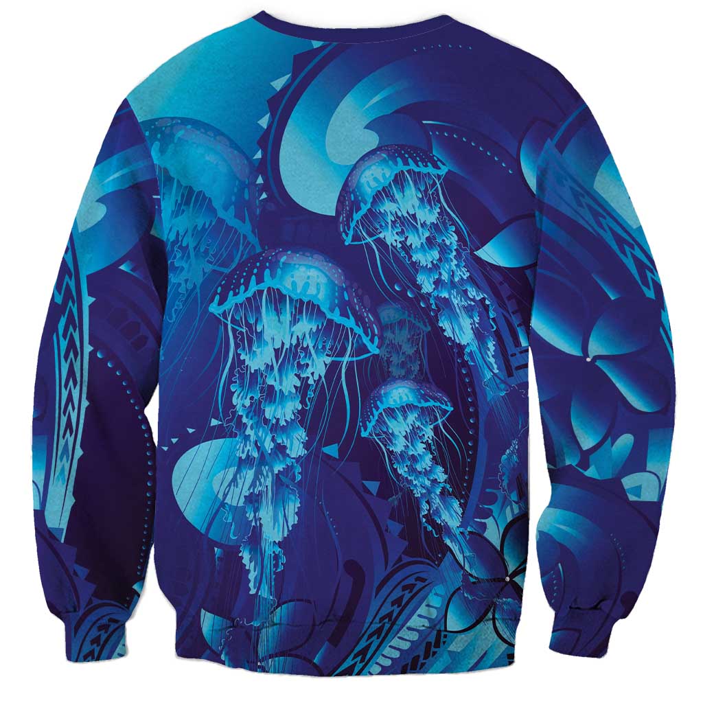 Purple Paradise Polynesia Jellyfish Sweatshirt Plumeria Polynesian Tattoo Glowing Vibes