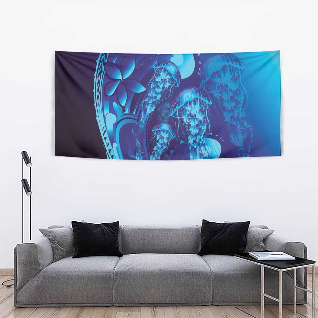 Purple Paradise Polynesia Jellyfish Tapestry Plumeria Polynesian Tattoo Glowing Vibes