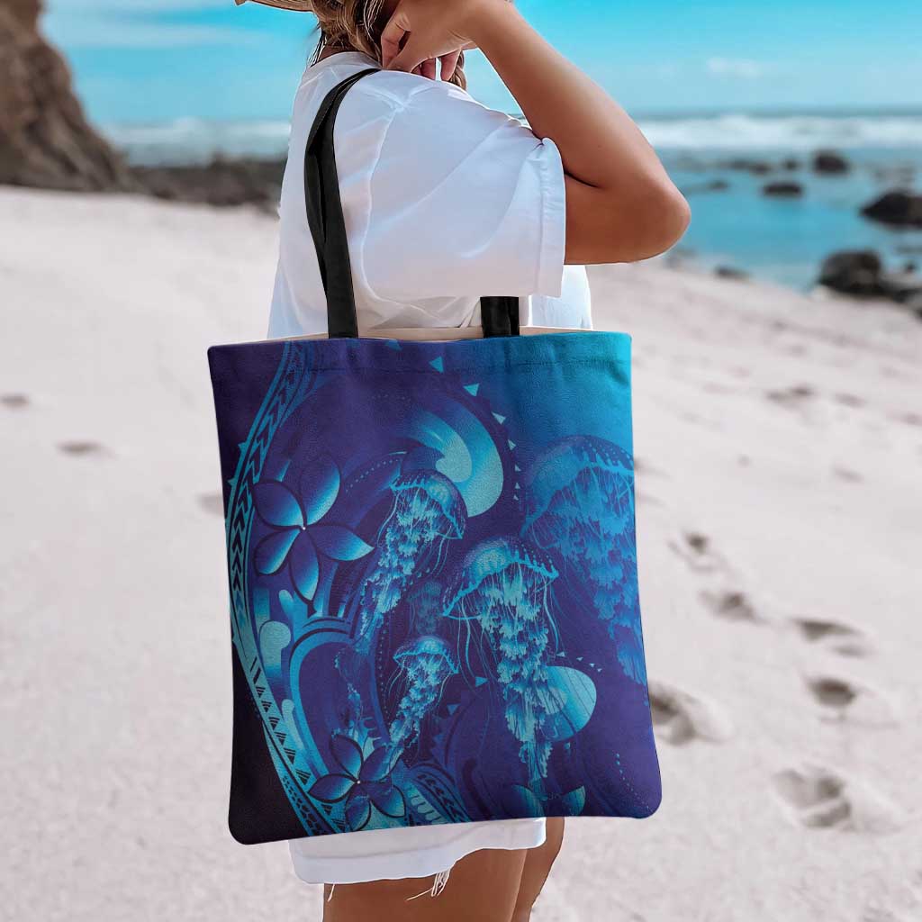Purple Paradise Polynesia Jellyfish Tote Bag Plumeria Polynesian Tattoo Glowing Vibes