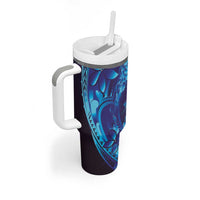 Purple Paradise Polynesia Jellyfish Tumbler With Handle Plumeria Polynesian Tattoo Glowing Vibes