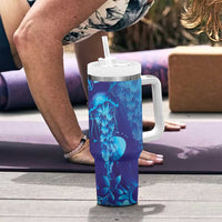 Purple Paradise Polynesia Jellyfish Tumbler With Handle Plumeria Polynesian Tattoo Glowing Vibes