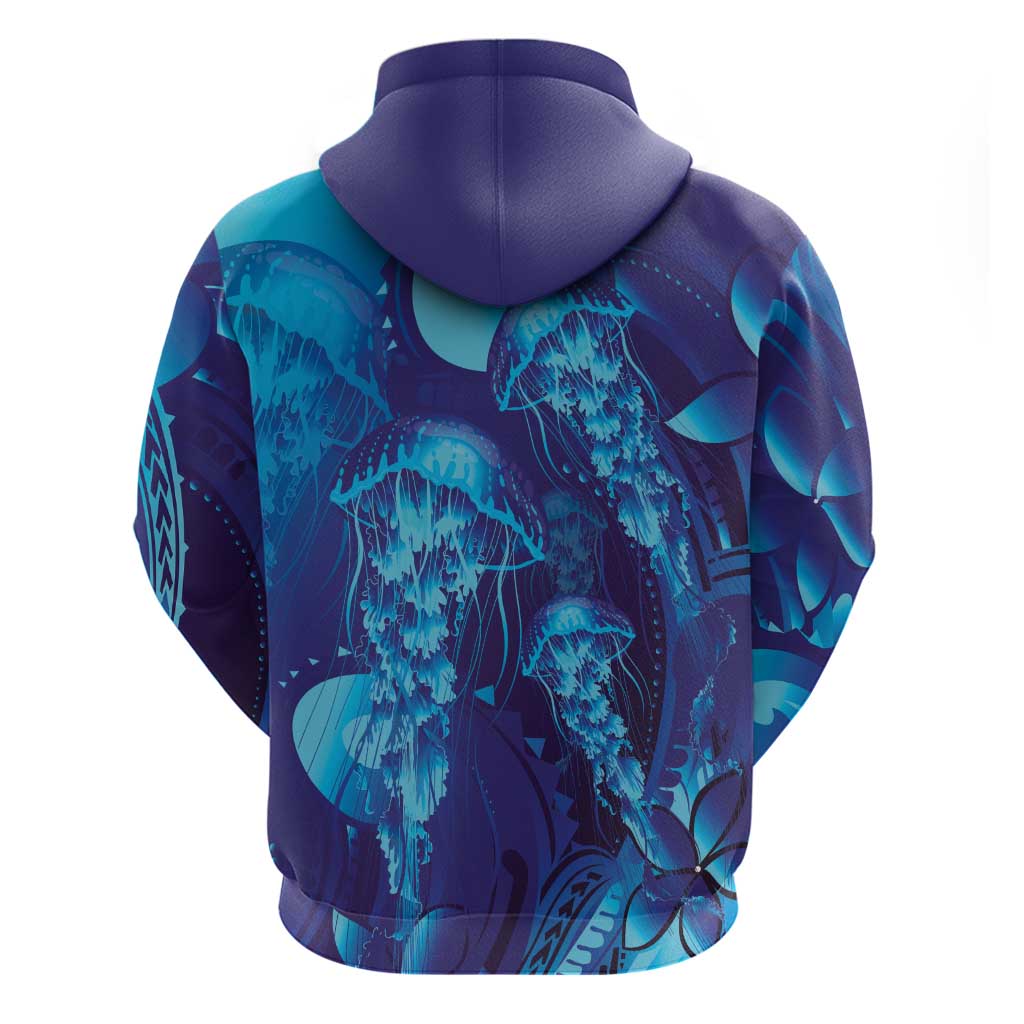 Purple Paradise Polynesia Jellyfish Zip Hoodie Plumeria Polynesian Tattoo Glowing Vibes