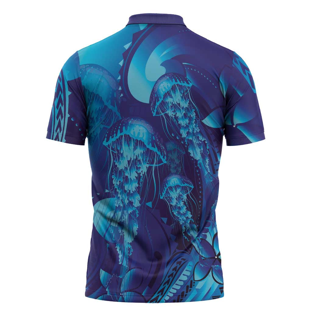 Purple Paradise Polynesia Jellyfish Zipper Polo Shirt Plumeria Polynesian Tattoo Glowing Vibes LT14 - Polynesian Pride