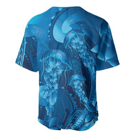 Blue Gradient Polynesia Jellyfish Baseball Jersey Plumeria Polynesian Tattoo Glowing Vibes LT14 - Polynesian Pride